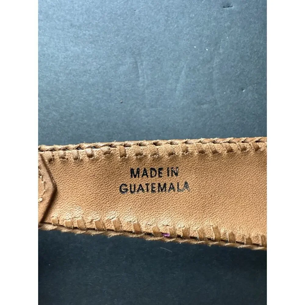 Lands End Southwestern Colorful Boho Belt Woven 28 Inches Leather Guatemala